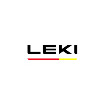 LEKI-Logo mit modernem Design in Schwarz, Rot und Gelb.